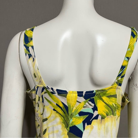 Chaps Yellow 100% Cotton Floral Maxi Knit Sleeveless Dress Sz-Large