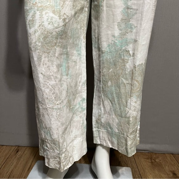 Chico Paisley Ikat Print Neutral Color Elastic Waist Pants Sz-1 (Medium/Large)