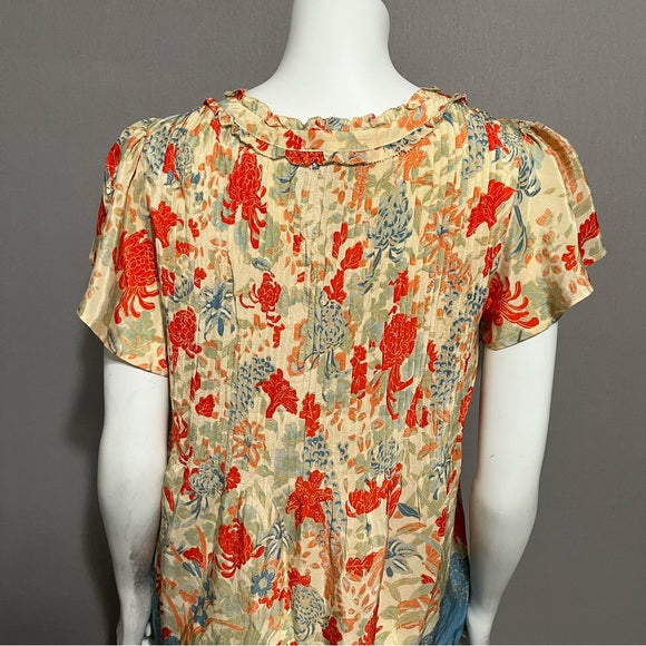 Joie 100% Silk Floral Short Sleeve Blouse Sz-Medium