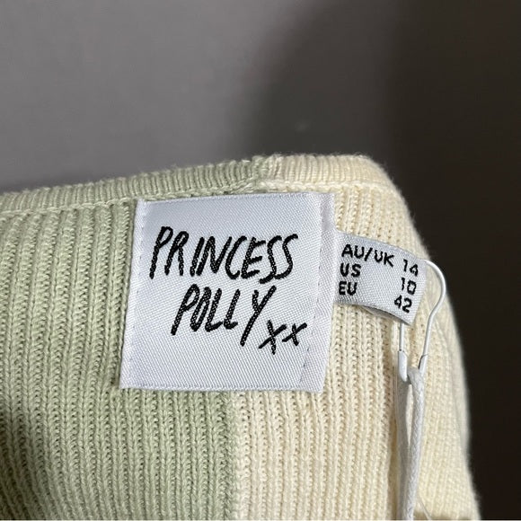 Princess Polly Green Beige 100% Cotton Ribbed 100% Cotton Cropped Sweater