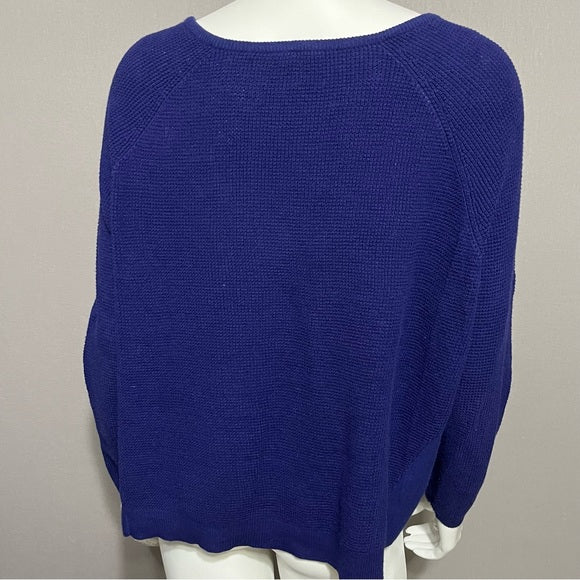 Eileen Fisher Blue 100% Organic Cotton Waffle Knit Lightweight Sweater Sz-XS