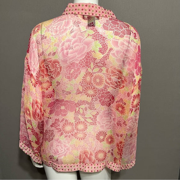 Spenser Jeremy Pink Artsy Sheer 100% Silk Blouse Sz-XL