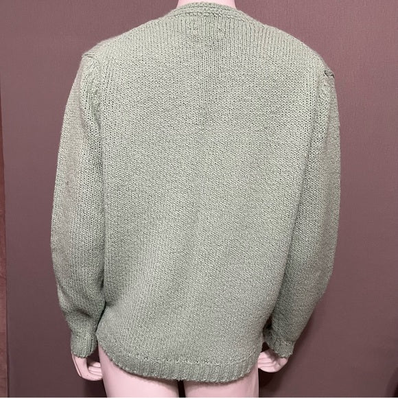 Leon Levin Mint Green Button Front Acrylic Grandma Sweater Sz-Medium