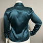 Kate Hill Emerald Green Ruffle 100% Silk Blouse Sz-14
