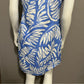 Island Company Tropical Print Blue &amp; White Sleeveless 100% Linen Dress Sz-Medium