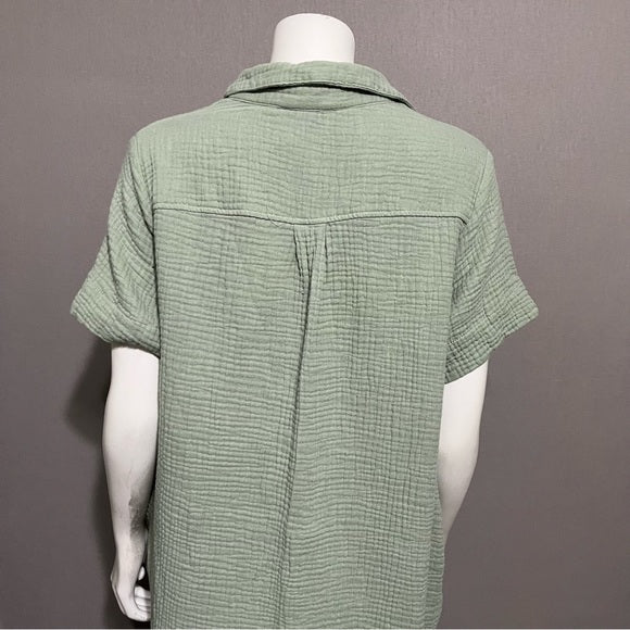 Green Textured Green 100% Cotton Tunic Dress Sz-Large