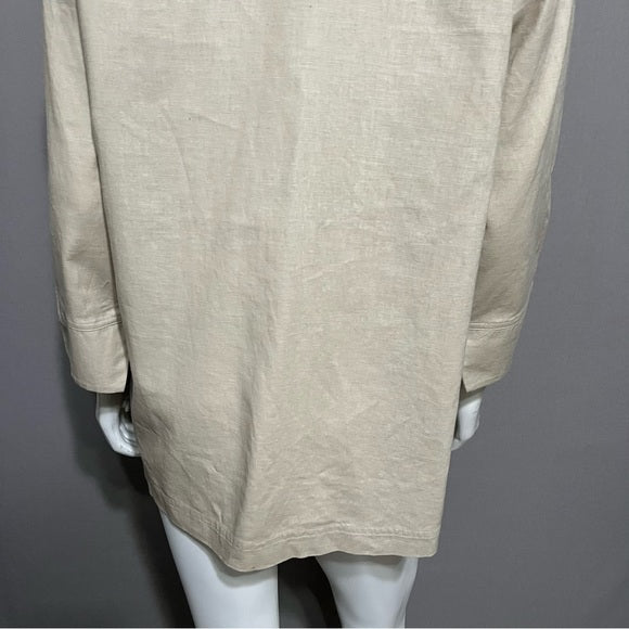 Liz Baker Brown Cotton | Linen Button Front Shirt Sz-Large