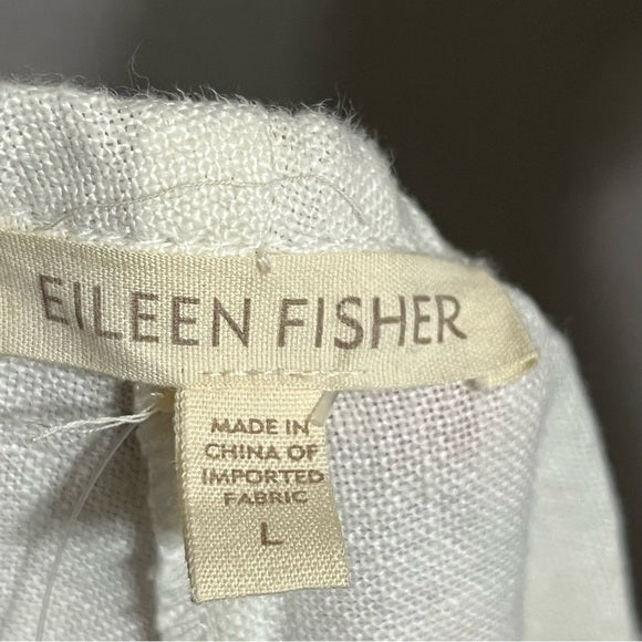 Eileen Fisher 100% Linen Elastic Waist Loose Cropped Pants Sz-Large