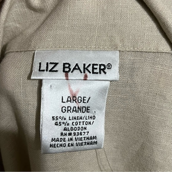 Liz Baker Brown Cotton | Linen Button Front Shirt Sz-Large