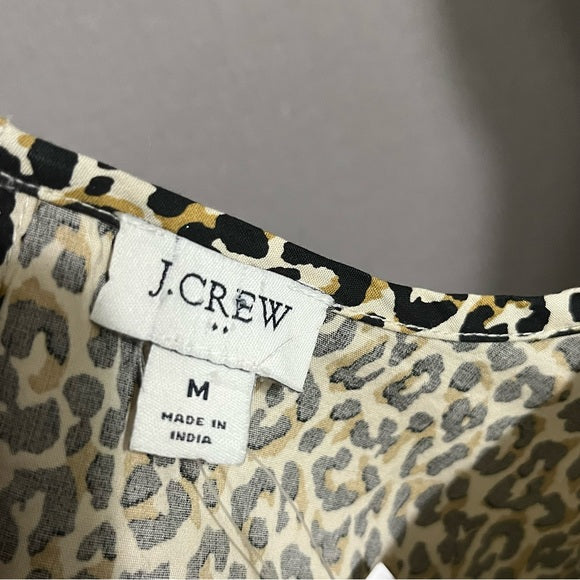 J. Crew Cotton Cheetah Print Shirt Sleeve Shirt Sz-Medium