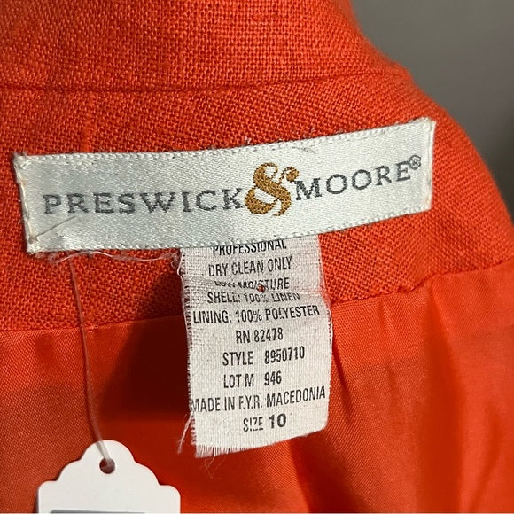 Preswick & Moore Orange 100% Linen Long Blazer Sz-10