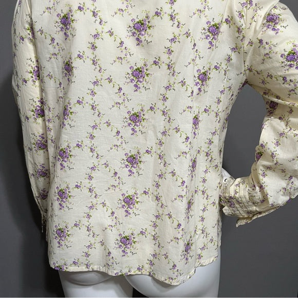 Asos 100% Cotton Purple Floral Ruffle Shirt Sz-14