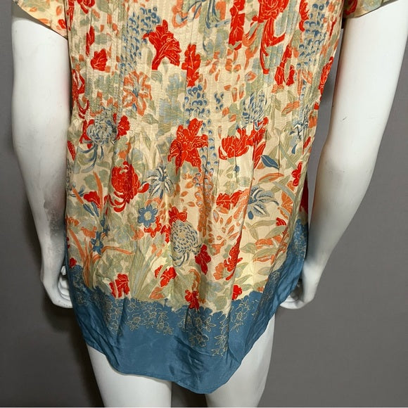 Joie 100% Silk Floral Short Sleeve Blouse Sz-Medium