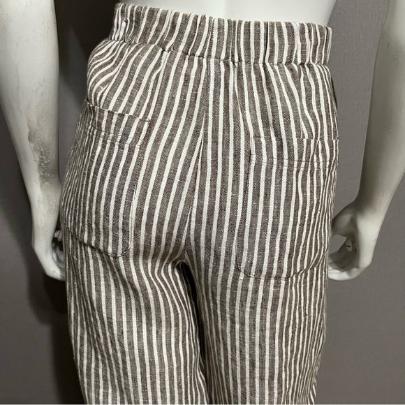 Chico’s 100% Linen Stripe Loose Fit Cropped Pants Sz-0.5 or Large