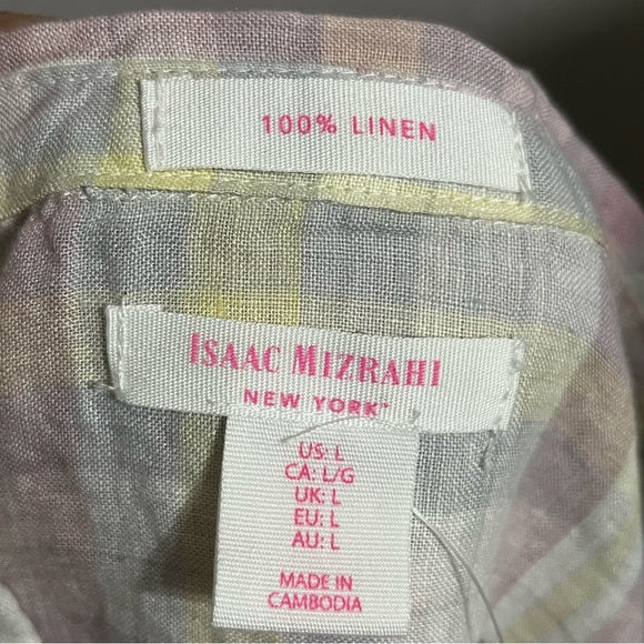 Isaac Mizrahi 100% Linen Square Pastel Print Shirt Sz-Large