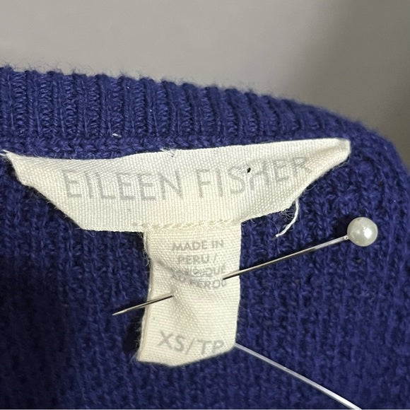 Eileen Fisher Blue 100% Organic Cotton Waffle Knit Lightweight Sweater Sz-XS