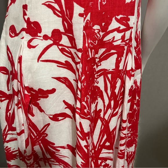 Coldwater Creek 100% Linen Red & White Print Fit & Flare Dress Sz-12