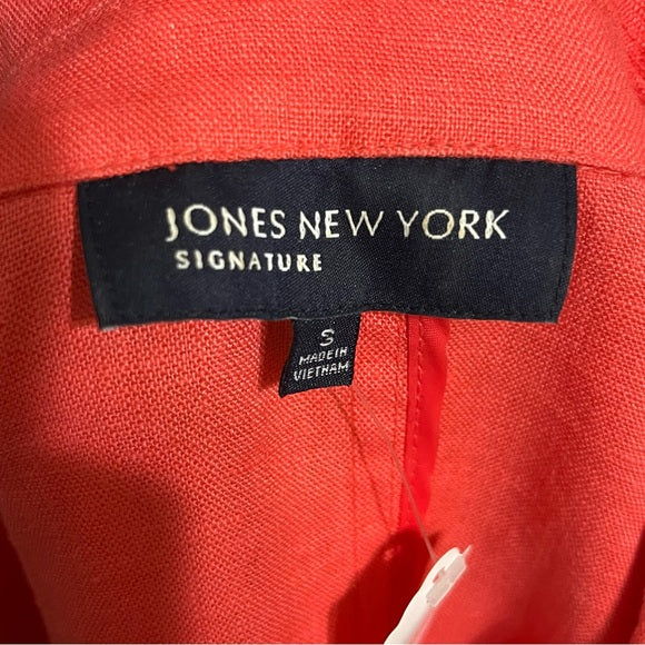 Jones New York Coral 100% Linen Button Front Blazer Sz-Small