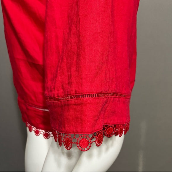 Lauren Ralph Lauren Red 100% Tunic Linen With Embellished Trim Top Size - XL