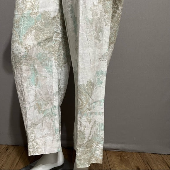 Chico Paisley Ikat Print Neutral Color Elastic Waist Pants Sz-1 (Medium/Large)