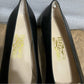 Salvatore Ferragamo Black Leather Gold Buckle Kitten Heel Shoes Sz-10