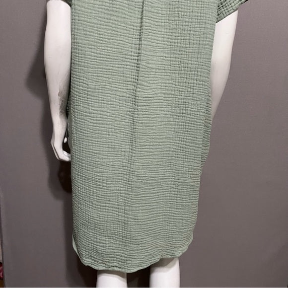 Green Textured Green 100% Cotton Tunic Dress Sz-Large