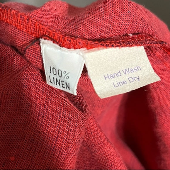 ⭐️Studio 90 Red 100% Linen Button Front Shirt Sz-XL