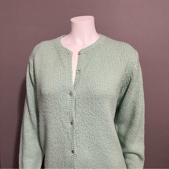 Leon Levin Mint Green Button Front Acrylic Grandma Sweater Sz-Medium