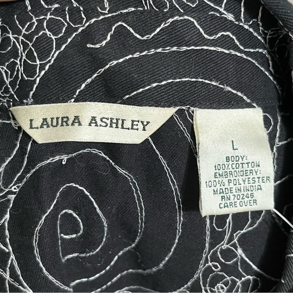 Laura Ashley Black 100% Cotton Embroidered Artsy Jacket Size - Large