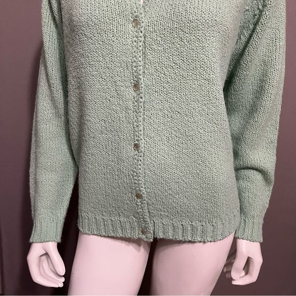 Leon Levin Mint Green Button Front Acrylic Grandma Sweater Sz-Medium