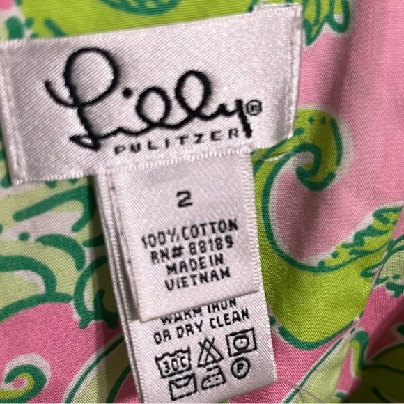 Lilly Pulitzer Pink & Green Animal Print 100% Cotton Dress Sz-2