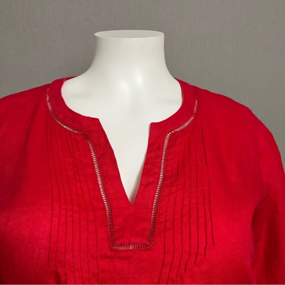 Lauren Ralph Lauren Red 100% Tunic Linen With Embellished Trim Top Size - XL