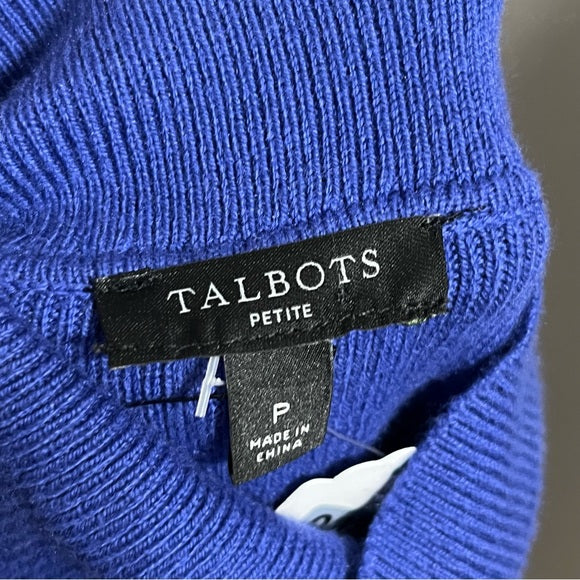 Talbots Blue Ribbed Cotton Blend Turtleneck Sweater Sz-Small-Petite