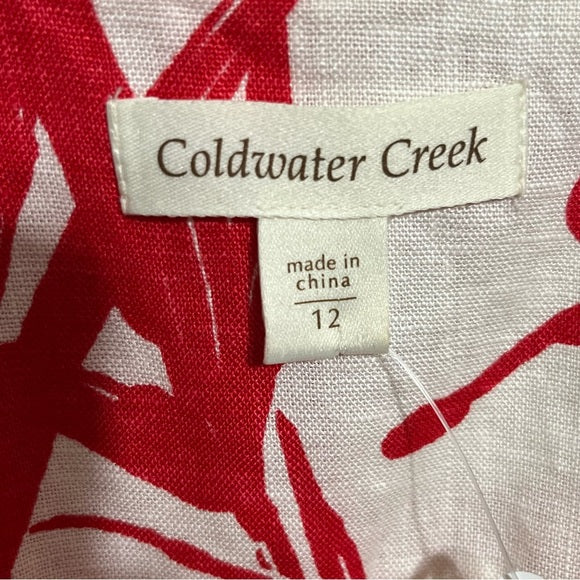 Coldwater Creek 100% Linen Red & White Print Fit & Flare Dress Sz-12