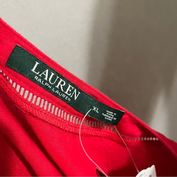 Lauren Ralph Lauren Red 100% Tunic Linen With Embellished Trim Top Size - XL