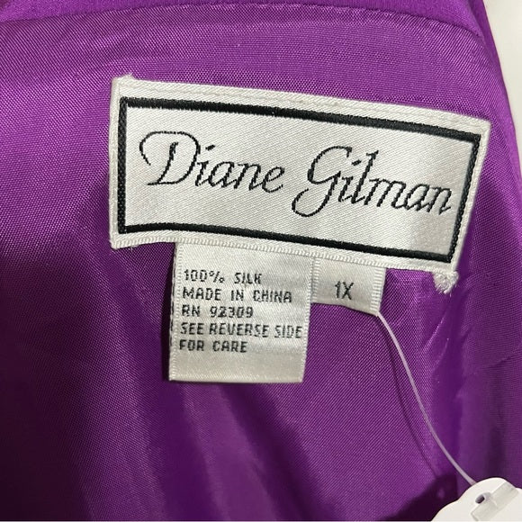 Diane Gilman 100% Silk Purple Long Lightweight 3 Button Blazer Size - 1X