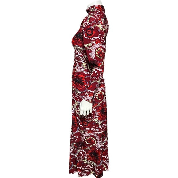 A.L.C Silk Burgundy Printed Zip Front Dress Sz-0