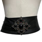 Black Leather With Silver Metal Jewel Buckle Wide Belt Sz-Small/Medium