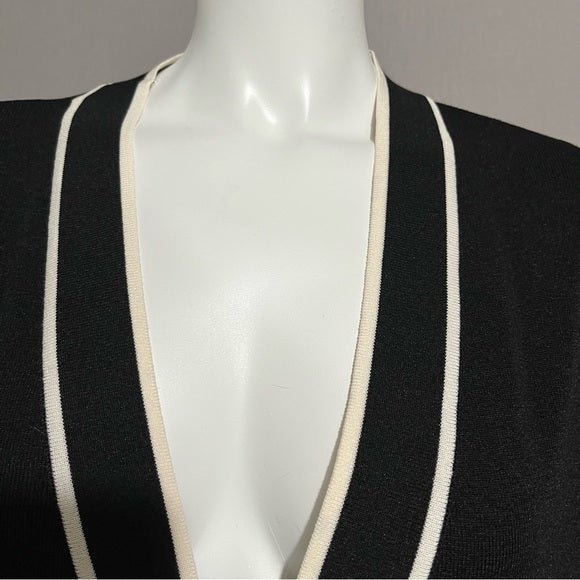 Anne Klein Black With White Trim Open Front Cardigan Sz-XL