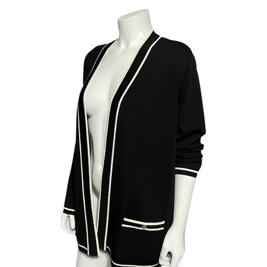 Anne Klein Black With White Trim Open Front Cardigan Sz-XL