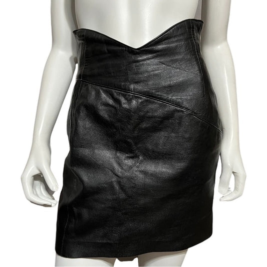 Vintage Forenza Black 100% Leather Mini Skirt Sz-8