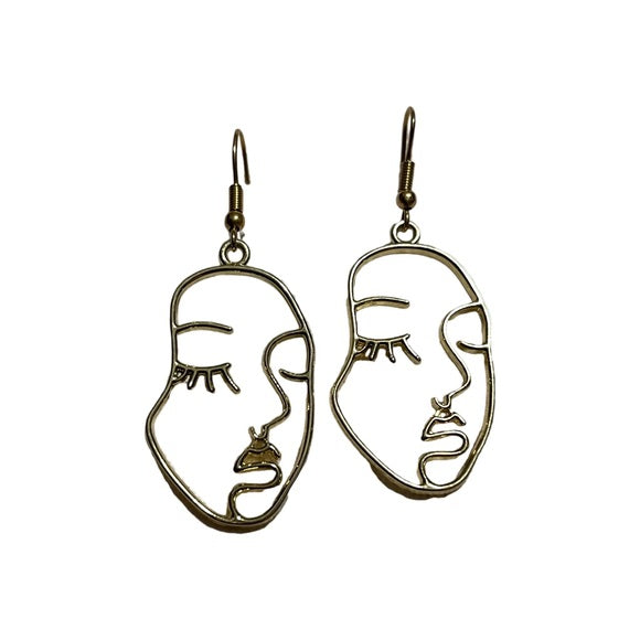 Gold Abstract Face Earrings