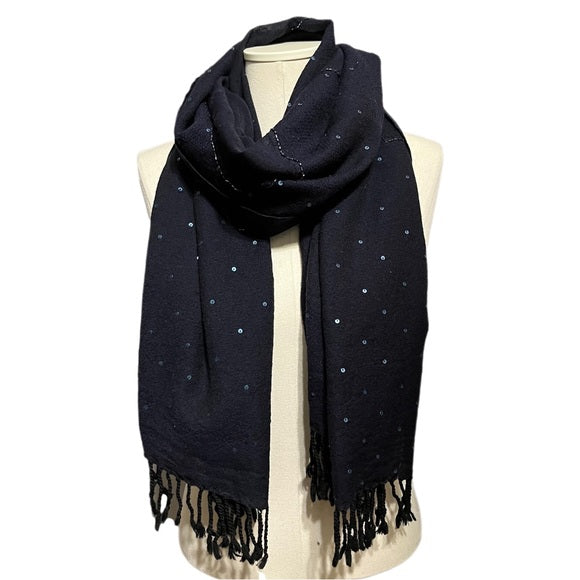 Navy Blue Sequin Beaded Scarf