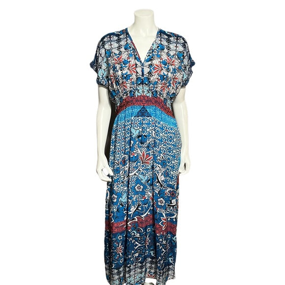 Johnny Was Blue Floral Maxi Dress Sz-XS