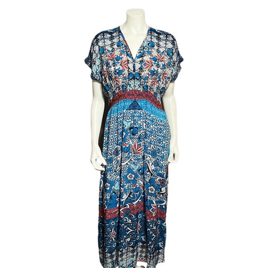 Johnny Was Blue Floral Maxi Dress Sz-XS