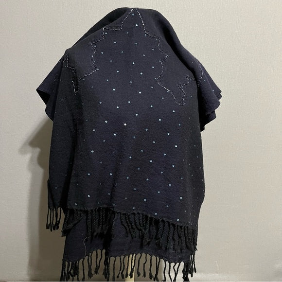 Navy Blue Sequin Beaded Scarf