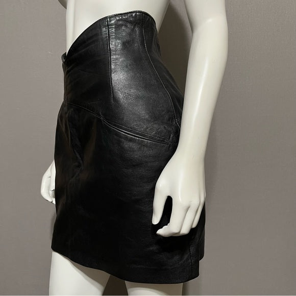 Vintage Forenza Black 100% Leather Mini Skirt Sz-8