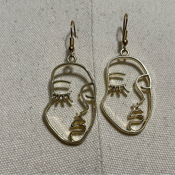 Gold Abstract Face Earrings