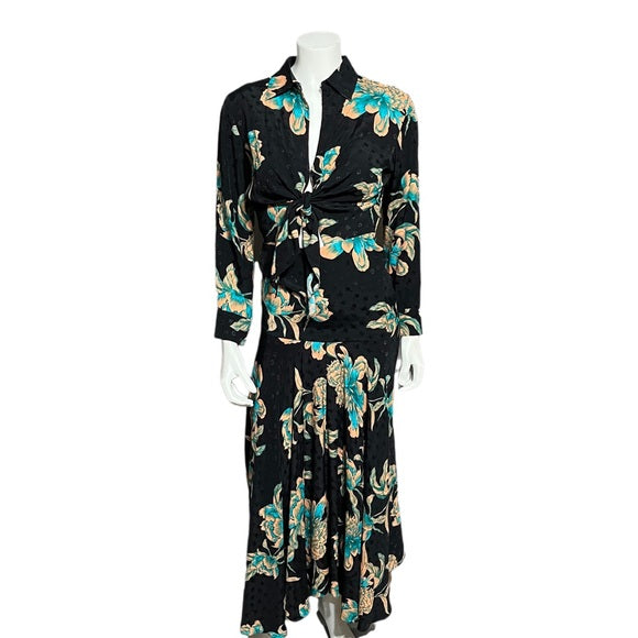 Sandro Paris Navy Floral Maxi Dress Size-0