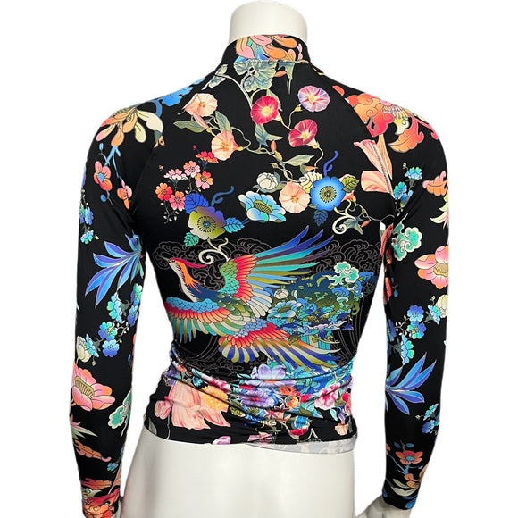 Johnny Was Activewear Multicolored Floral Zip Up Top Sz-XS